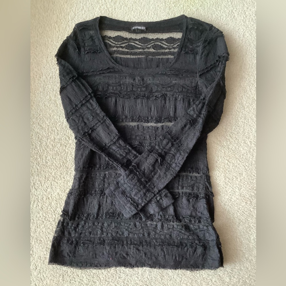 Long sleeve crew neck lace top